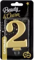 Świeczka cyferka 2 Beauty&Charm metalik złota 8cm - tantis.pl
