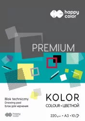 Paczka Blok techniczny kolorowy A3 Premium 220g Happy Color 10 sztuk