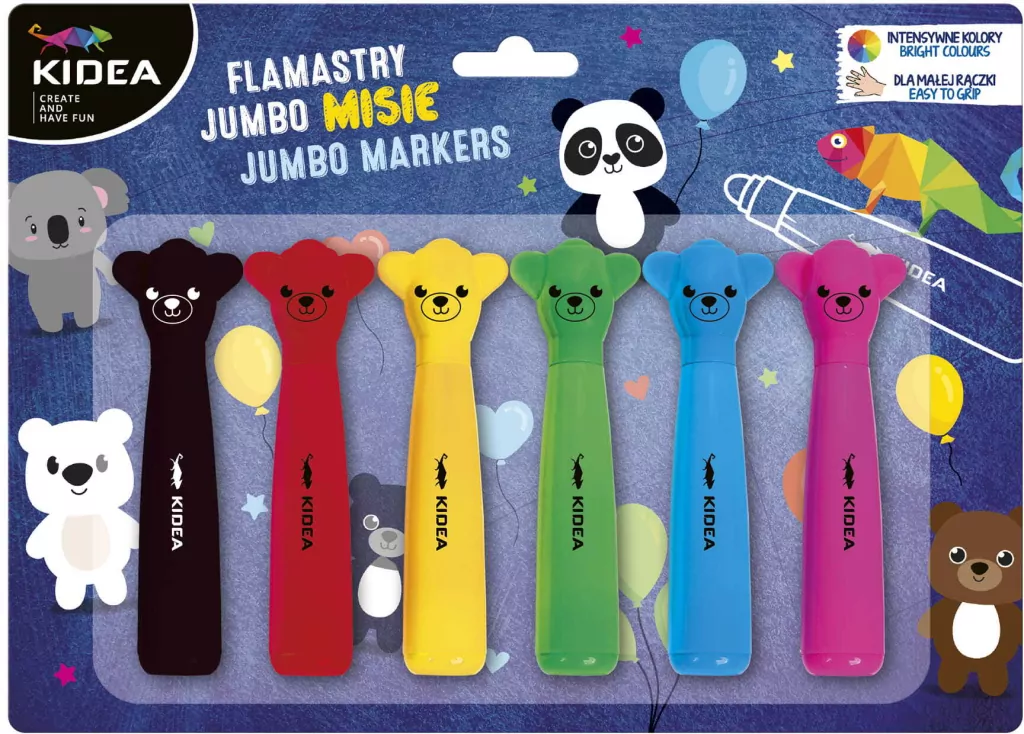 Flamastry Jumbo. Misie. 6 kolorów - tantis.pl
