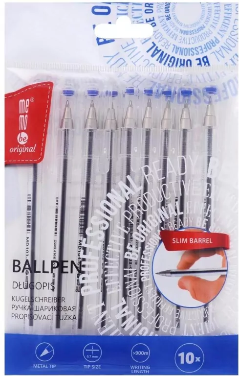 Długopis biurowy 0,7mm niebieski 10szt MemoBe - tantis.pl