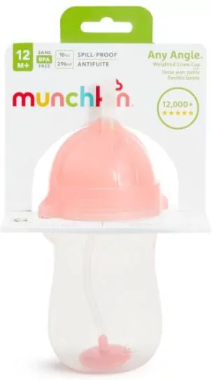 Kubek Munchkin niekapek ze słomką 296ml różowy - tantis.pl