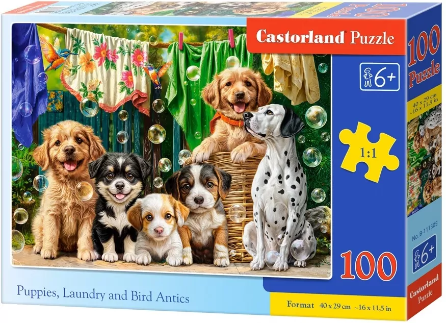 Puzzle 100 Puppies, Laundry and Bird Antics CASTOR - tantis.pl