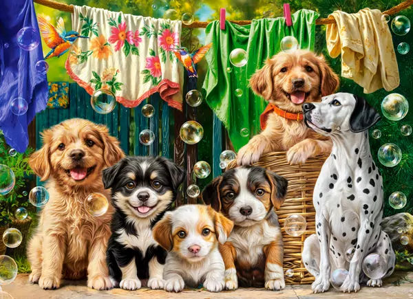 Puzzle 100 Puppies, Laundry and Bird Antics CASTOR - tantis.pl