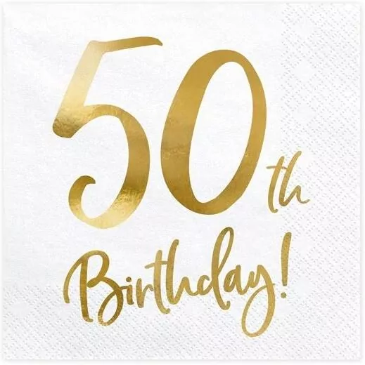 Serwetki 50th Birthday białe 33x33cm - tantis.pl