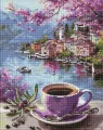 Diamentowa mozaika - Kawa w fioletowych 40x50cm - tantis.pl