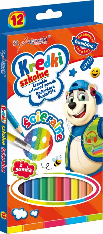 Kredki szkolne ścieralne Bambino. 12 kolorów - tantis.pl