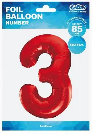 Balon foliowy 3. Czerwona 85cm - tantis.pl