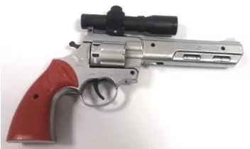 Pistolet z lunetą srebrny