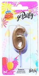 Świeczka urodzinowa "6" złota