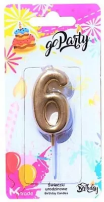 Świeczka urodzinowa "6" złota