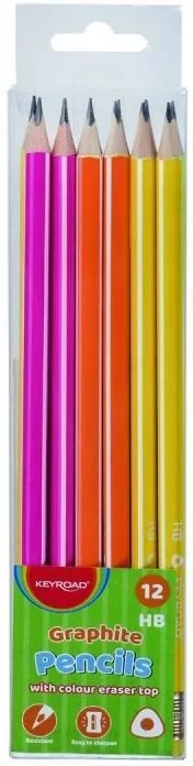 Ołówek HB z gumką trójkątny neonowy, 12 sztuk - tantis.pl