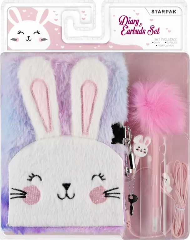 Pamiętnik pluszowy Królik długopis + słuchawki mix - tantis.pl
