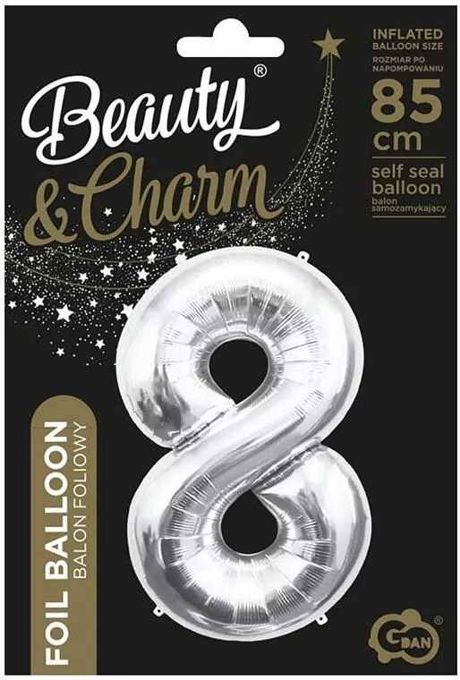 Balon foliowy B&C cyfra 8 srebrna 85cm - tantis.pl