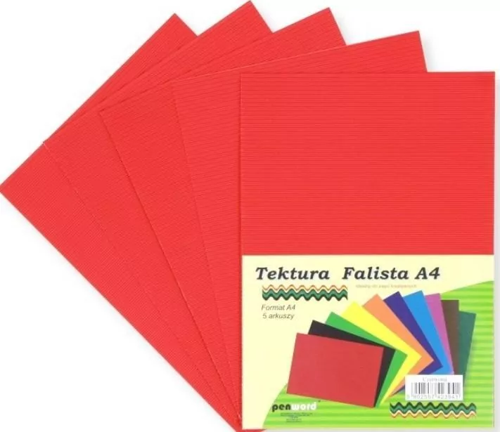 Tektura A4 falista czerwona, 5 sztuk - tantis.pl