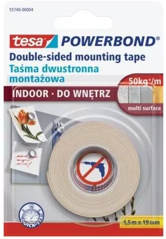 Taśma montażowa wewnętrzna biała 1,5m x 19mm - tantis.pl