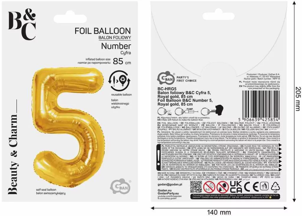 Balon foliowy B&C 5 Royal gold 85cm - tantis.pl