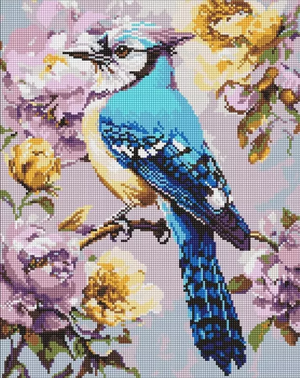 Diamentowa mozaika - Sójka w piwoniach 40x50cm - tantis.pl