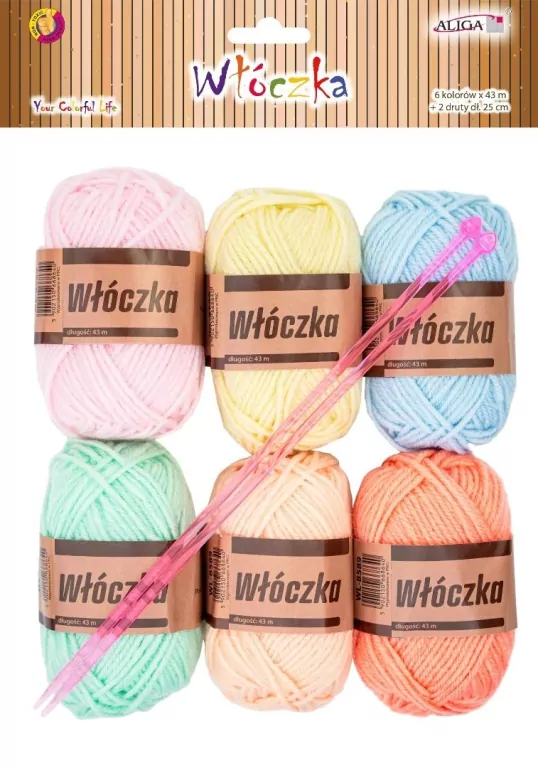 Włóczka 43m 6szt MIX, drut 2 szt 25m - tantis.pl