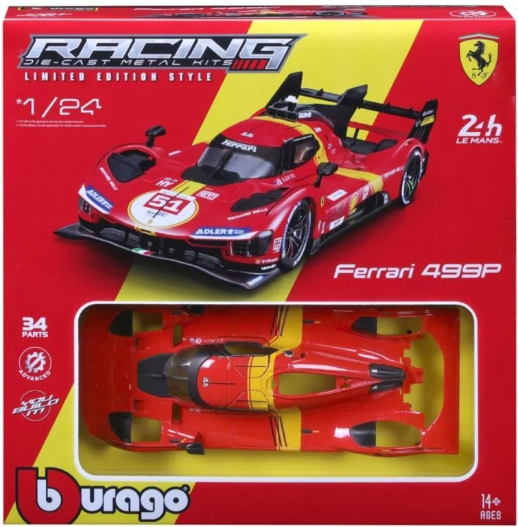 Ferrari 499P #51 1:24 Bburago KIT 18-26583 SAMOCHÓD MODEL DO ZŁOŻENIA - tantis.pl