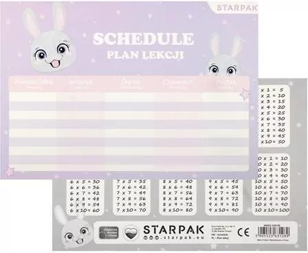 Plan lekcji z tabliczką mnożenia Rabbit - tantis.pl