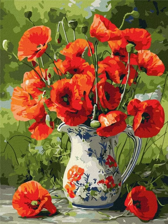 Malowanie po numerach - Maki w porcelanie 30x40cm - tantis.pl