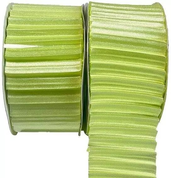Wstążka satynowa karbowana 40mm/3m zielona - tantis.pl