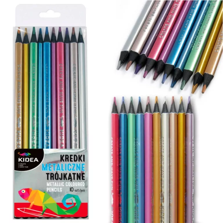 Kredki trójkątne metaliczne. 10 kolorów - tantis.pl