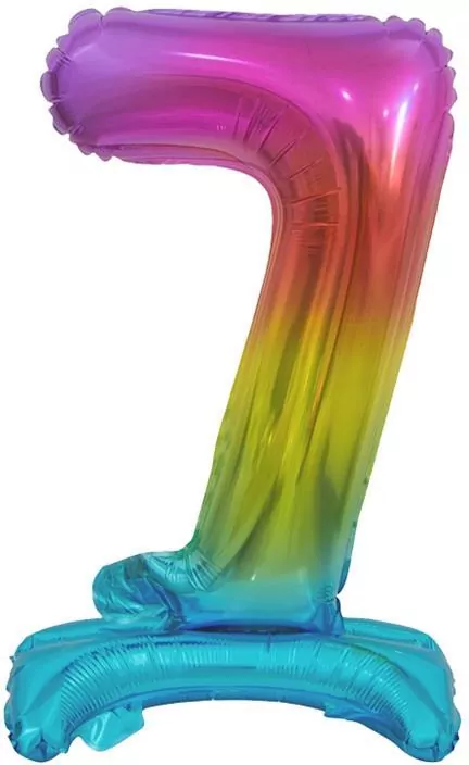Balon foliowy 7, stojący, tęczowy, 38 cm - tantis.pl