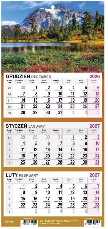 Kalendarz 2027 Trójdzielny Mały Staw w górach - tantis.pl