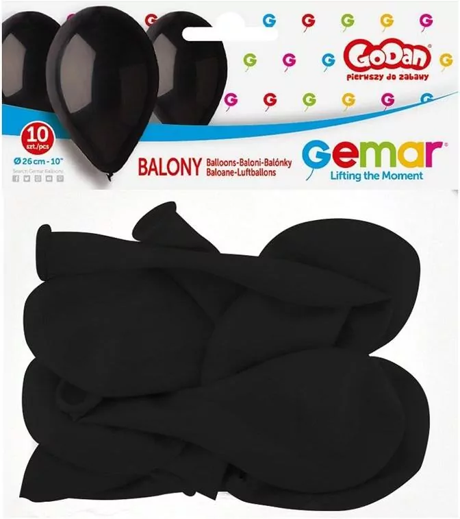 Balony pastelowe 25 cm czarne 10 szt - tantis.pl