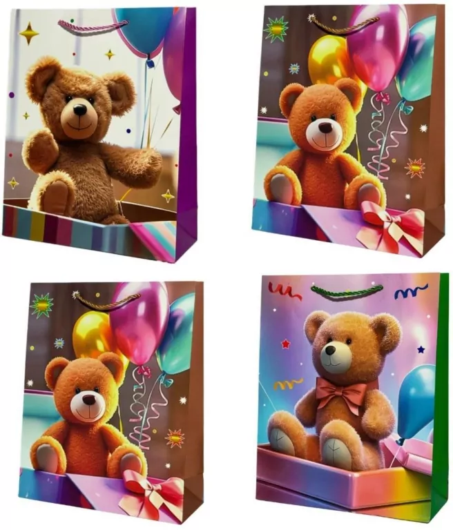 Torebka prezentowa dziecięca M Miś z balonami mix - tantis.pl