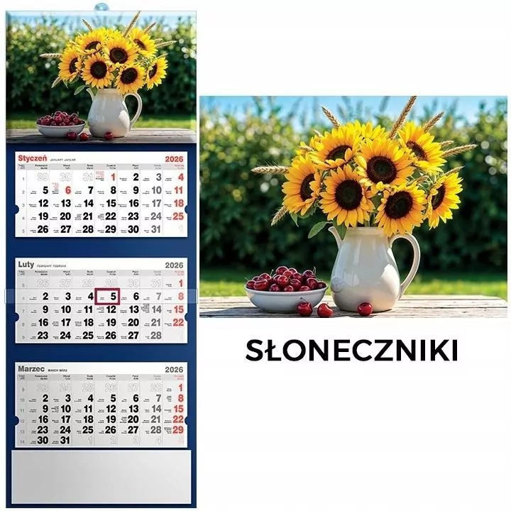 Kalendarz 2026 trójdzielny słoneczniki - tantis.pl