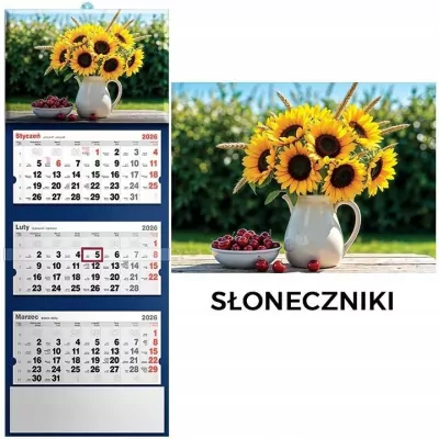 Kalendarz 2026 trójdzielny słoneczniki