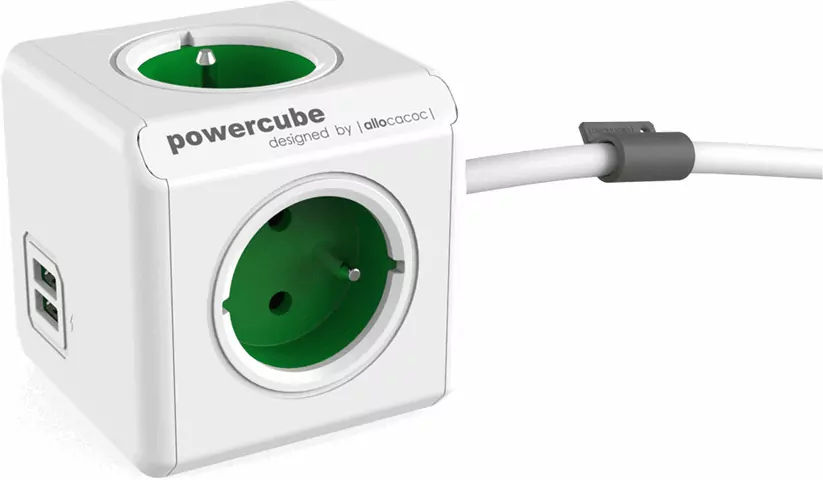 Przedłużacz allocacoc PowerCube Extended USB 2402GN/FREUPC (1,5m; kolor zielony) - tantis.pl