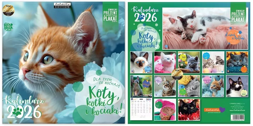 Kalendarz 2026 ścienny Classic Koty - tantis.pl