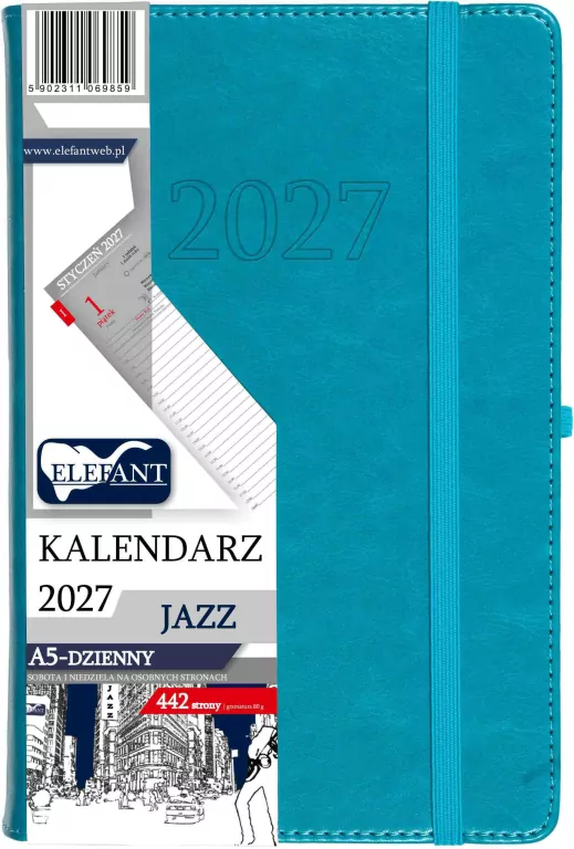 Kalendarz Jazz 2027 A5 dzienny turkusowy - tantis.pl