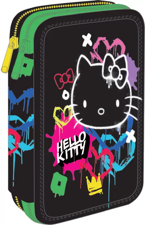 Piórnik podwójny z wyposażeniem Hello Kitty Jumper 2 Black Neon - tantis.pl