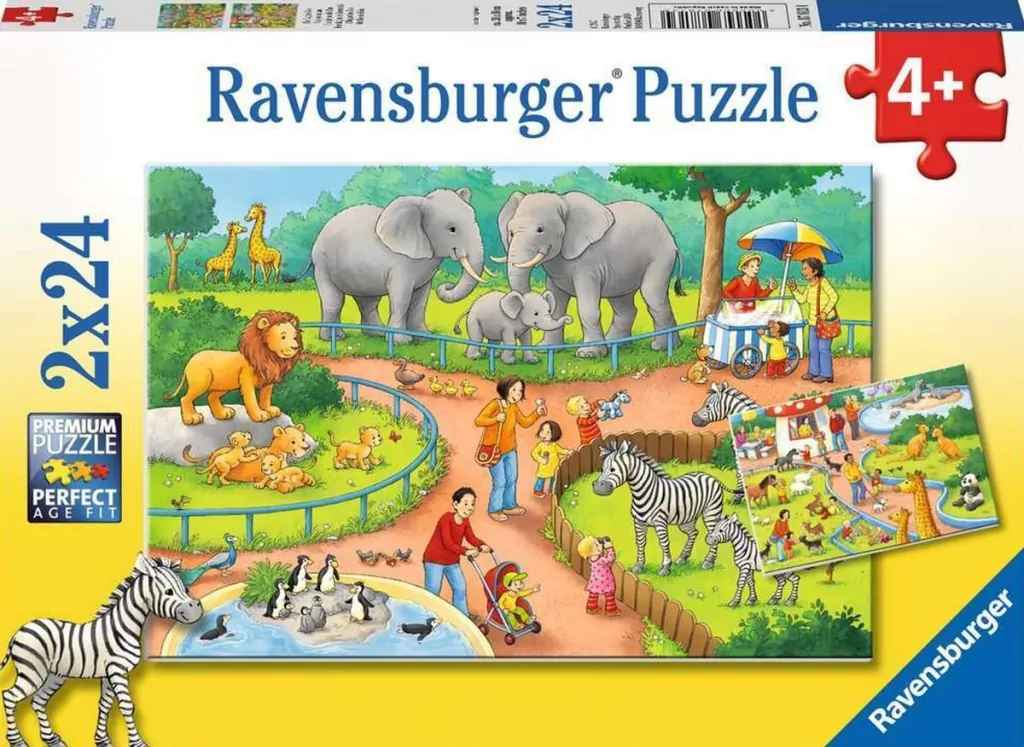 Ravensburger. Puzzle 2x24. Dzień w Zoo - tantis.pl