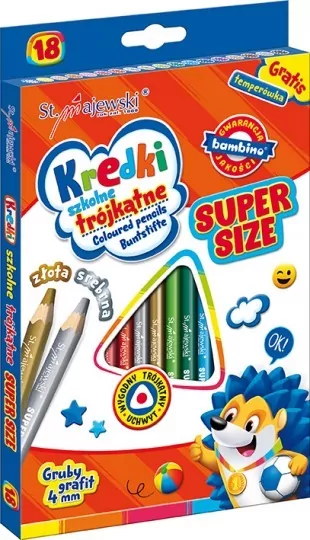 Kredki trójkątne. Super Size. 18 kol. + temperówka - tantis.pl