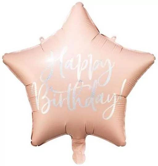 Balon foliowy Happy Birthday 40cm jasny pudrowy - tantis.pl