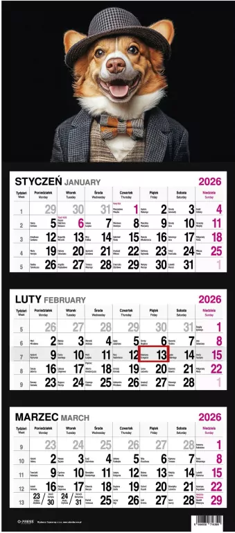 Kalendarz 2026 Trójdzielny Pies - tantis.pl