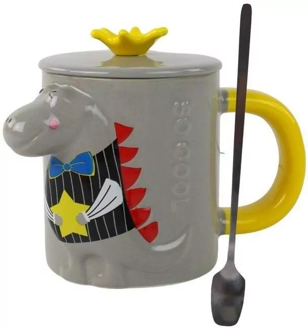 Kubek Szary Dinozaur przykrywka 400ml - tantis.pl