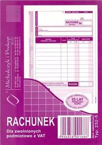 Rachunek dla zwolnionych podmiotowo z VAT 232-5 - tantis.pl