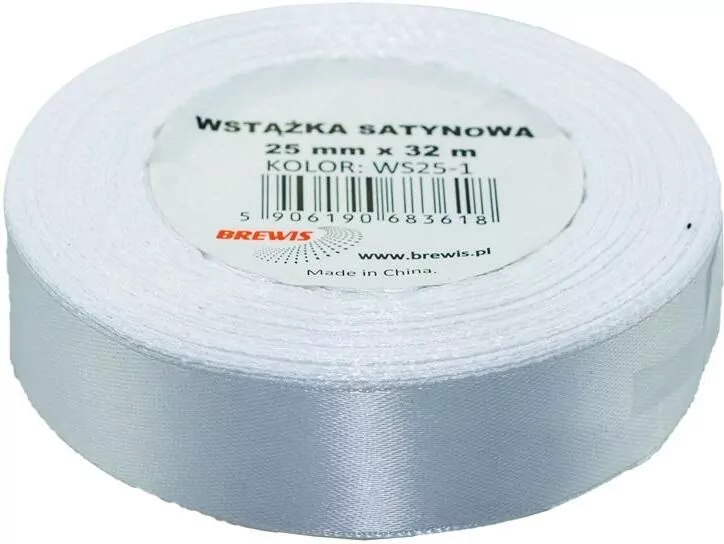 Wstążka satynowa biała 25mmx32m - tantis.pl