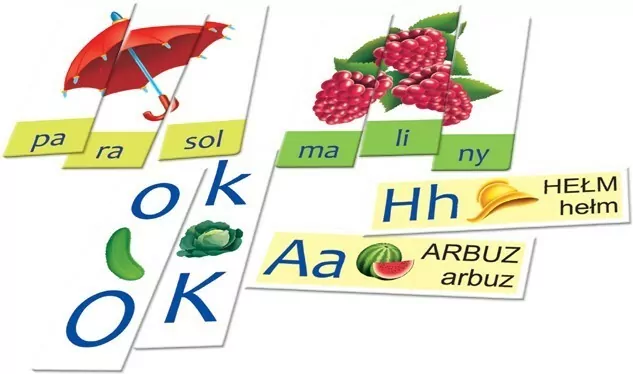 Litery, sylaby, wyrazy. Edukacyjna układanka obrazkowa - tantis.pl