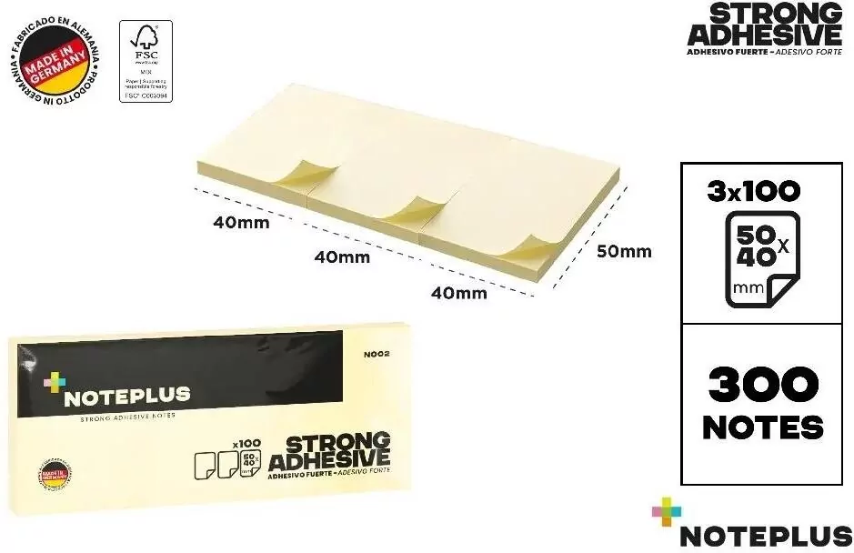 Karteczki samoprzylepne 40x50mm 100Kx3 żółte - tantis.pl