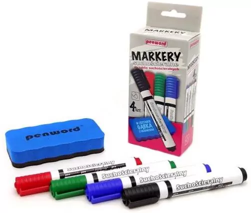 Markery suchościeralne 4 kolory + gąbka - tantis.pl