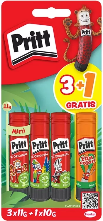 Klej w sztyfcie PRITT 3x11g + 1x10g neon blister - tantis.pl