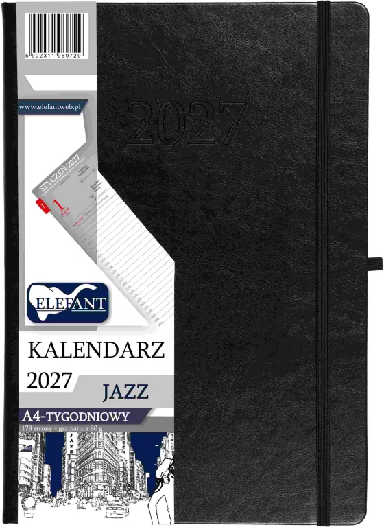 Kalendarz Jazz 2027 A4 tygodniowy czarny - tantis.pl