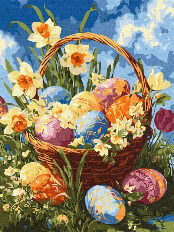 Malowanie po numerach - Koszyk z pisankam 30x40cm - tantis.pl